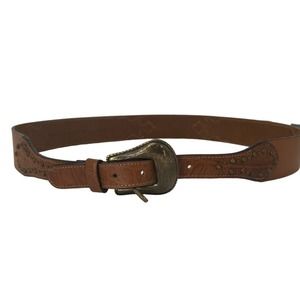 Chico's Genuine Leather Brown Gold Studded Western Belt Large